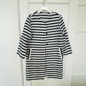 Beautiful blue and white striped duster coat by Italian designer Anna Seravalli.